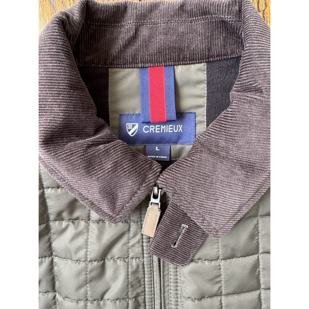 Daniel Cremieux Men's Large Green Quilted Jacket with Corduroy Collar Full Zip